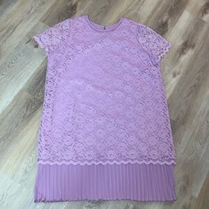 Gorgeous 80s Vintage Shift Lace Pleated Hem Short Sleeve Plus Size Dress 24